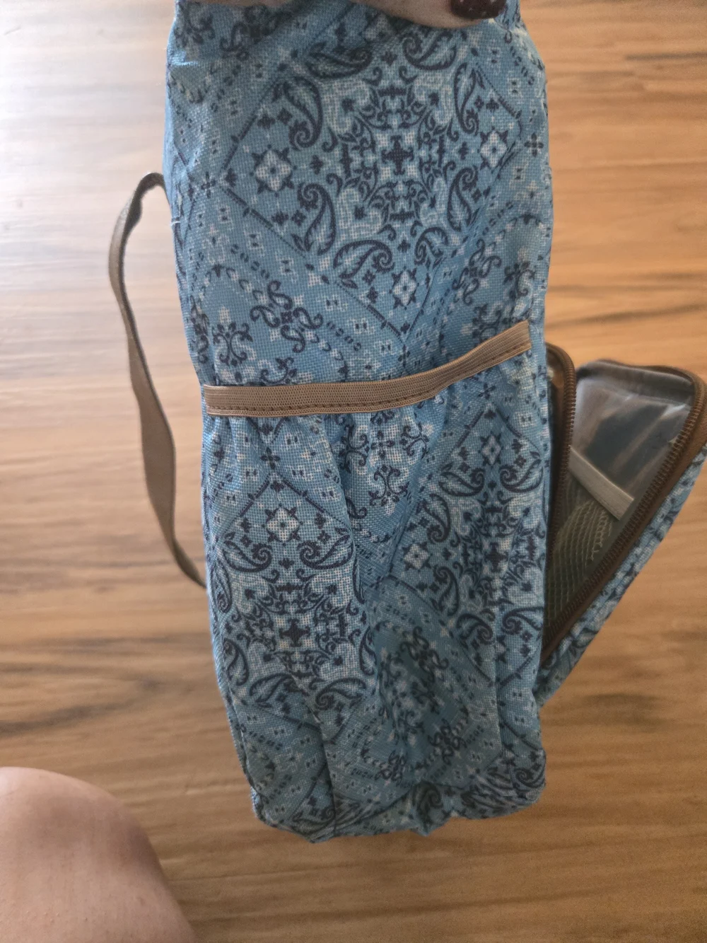 4/$15 Boho Beach Bag Quilted Blue Paisley Lunch Cooler  Tote Bag Tan Handles